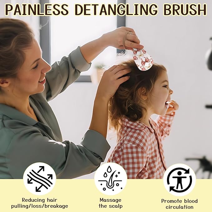 Mini Hair Brush,Cute Detangling Travel Hair Brush,Soft Bristles for Effortless Tangle Removal,Detangler Hairbrush for Women Men Boys Girls Kids Wet Dry All Hair Types (Pink Bow, Mini)