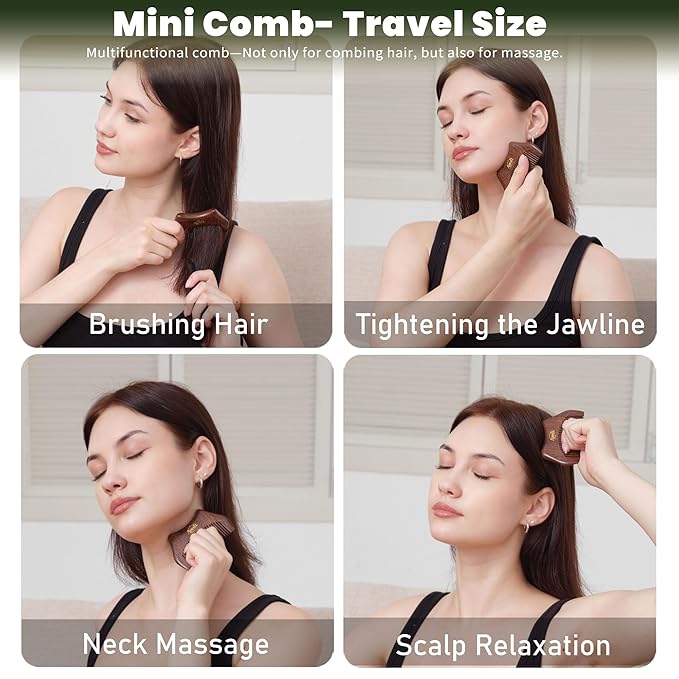 Mini Travel Hair Brush and Comb Set, Christmas Gifts for Mon, Scalp massager Hair Growth, Wooden Detangler Comb, Small Curly Hair Wet Brush for Women Girls Kids, Facial Massage Gua Sha Tool