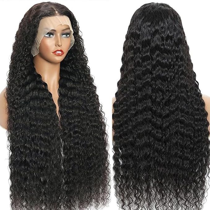 13x6 Deep Wave Lace Front Wigs Human Hair 200% Density HD Lace Front Wigs Human Hair Pre Plucked Natural Color Glueless Wig 100% Virgin Lace Front Wigs for Women（22inch）