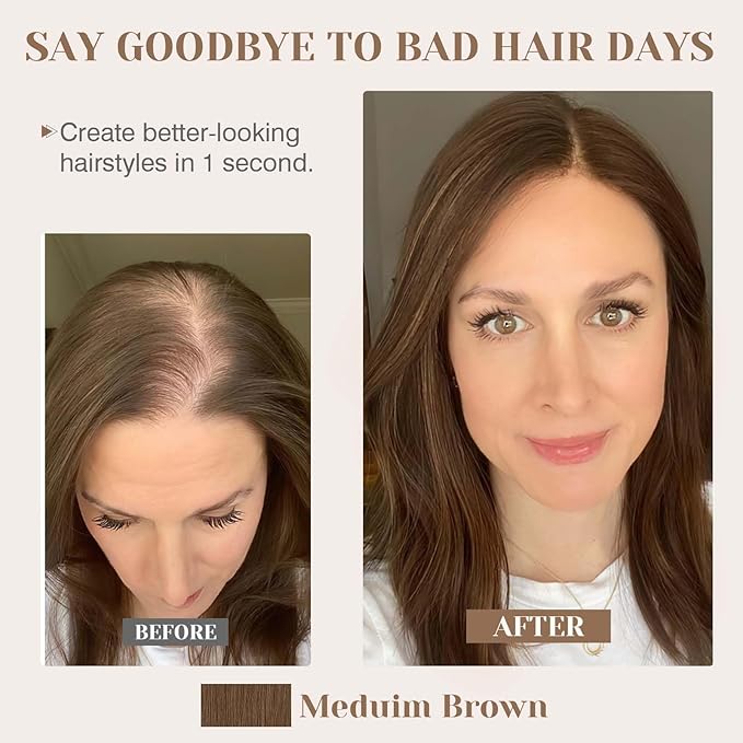 S-noilite Hair Toppers for Women Real Human Hair 3D 360° Cover Clip in 100% Real Human Hair Toppers 3″*4″ Clip in Silk Base 8 inch Meduim Brown