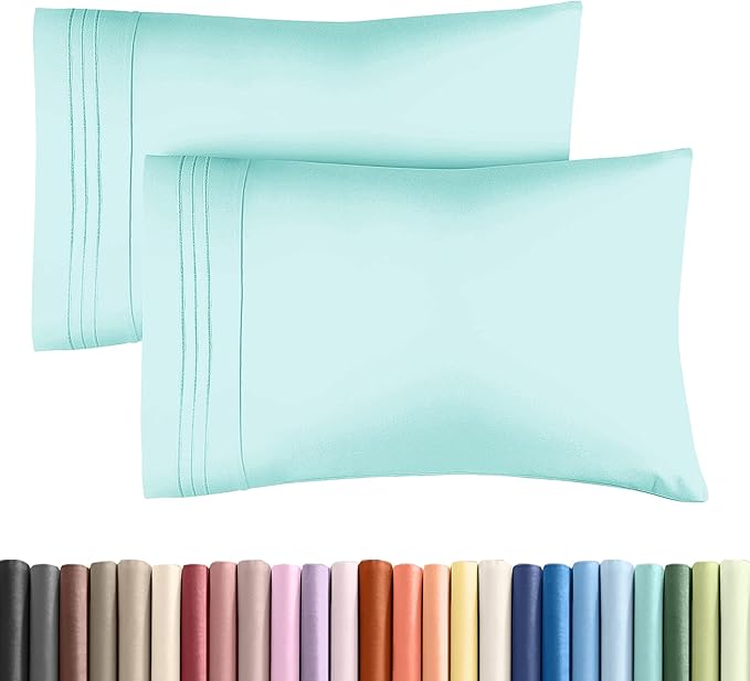 King Pillow Cases Set of 2 - Ultra Soft Hotel Quality Pillowcase Covers - Comfy, Cozy & Wrinkle Free - Shrinkage, Stain and Fade Resistant - Machine Washable Pillow Protectors - 2 Piece Set - Spa Blue