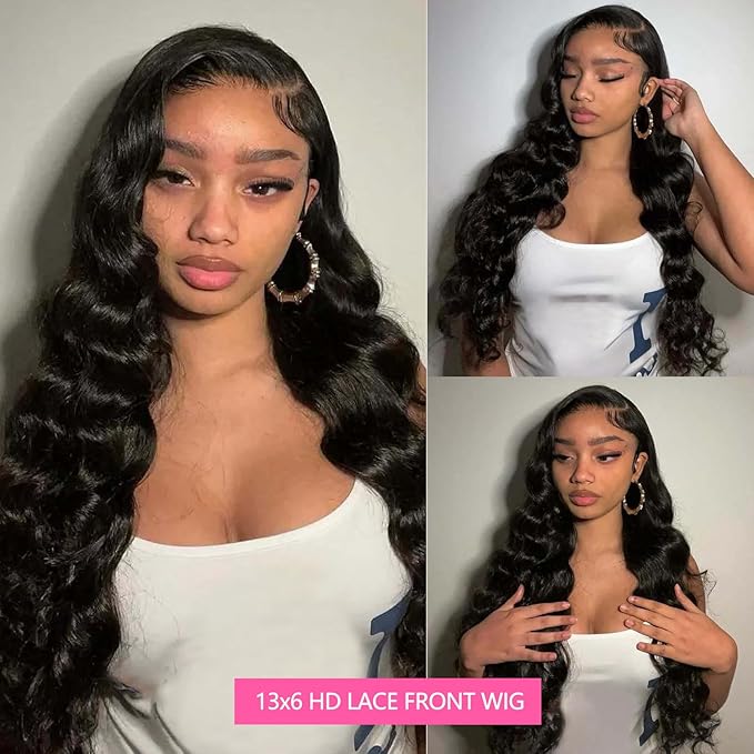 30 Inch 13x6 Lace Front Wigs Human Hair 200% Density Body Wave HD Lace Front Wigs Human Hair Pre Plucked Natural Color Glueless Wig 100% Virgin Human Hair Lace Front Wigs for Women