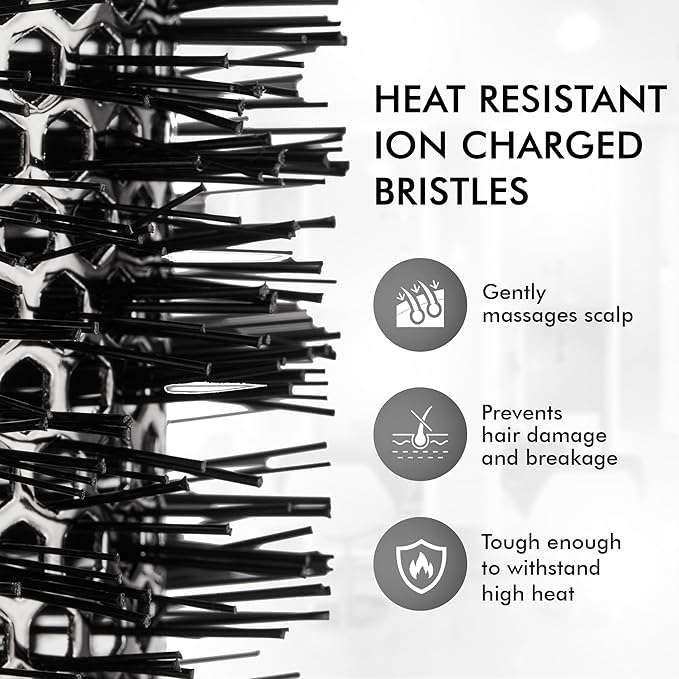 Silver Arch Round Brush for Blow Out (35mm) Professional Metal Round Hair Brush for Blow Drying Hair with Sectioning Pin, Salon Quality Honeycomb Design with Anti-Static Ionic Technology