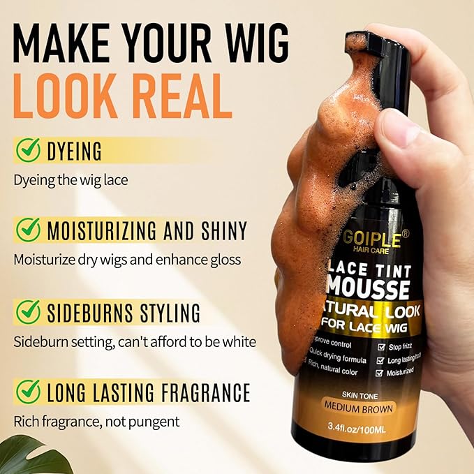 Lace Tint Lace Melting Hair Mousse for Women's Wigs and Hairpieces - Natural Finishing Tint Spray Tool Set (Medium Brown)