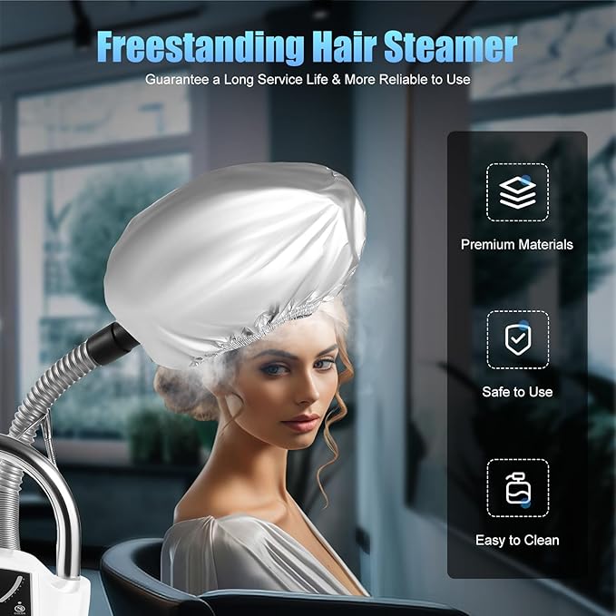 Hair Steamer Professional Hair Salon Steamer,Hair Steamer with Temperature and Time Adjustment (700W White)