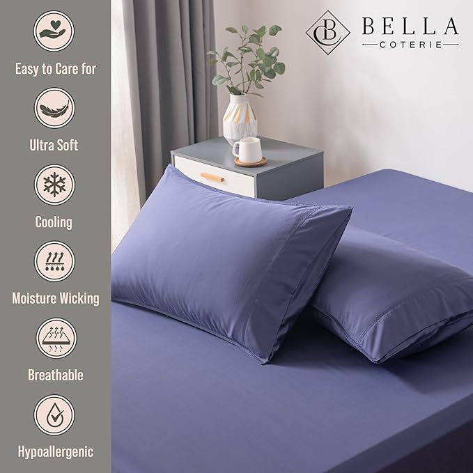 Bella Coterie | Luxury Bamboo Viscose Queen Size Pillowcase Set | 100% Organically Grown | Ultra Soft | Cooling | 2 Pcs [Twilight Blue]