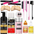 Lace Glue Kit Complete Set with Lace Tint Mousse, Lace Melting Spray Wig Glue for Women's Wigs and Hairpieces - Wig Installation Kit & Tape in Extension Rmover & Cap (Light Brown)