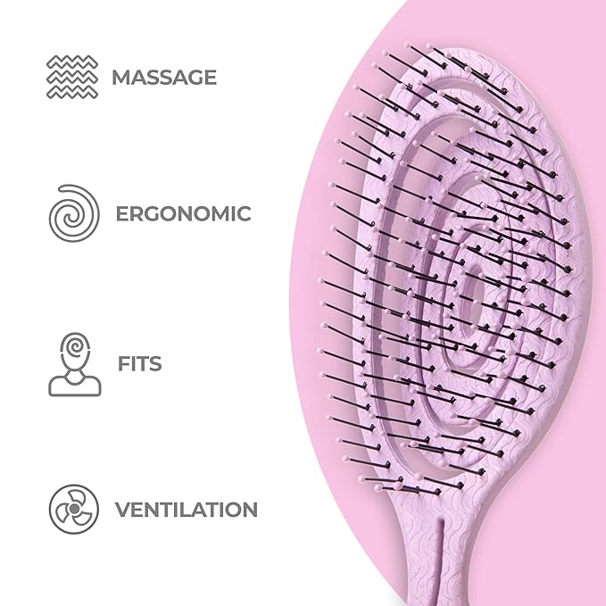 Ninabella Detangle Hair Brush for Women & Men - Does not Pull - Straightening Brushes for Straight & Curly Hair - Unique Spiral Detangling Hairbrush - Pink
