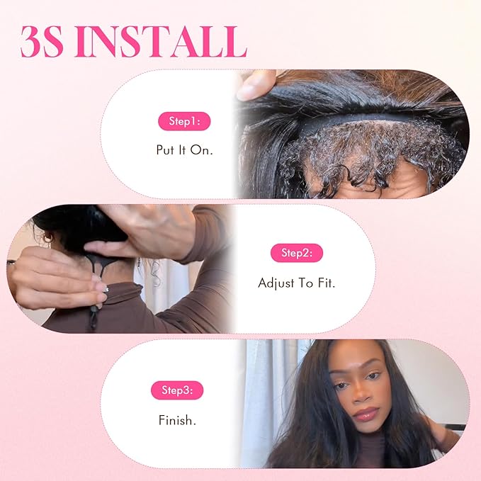 WOWANGEL Kinky Curly Half Wig Human Hair 180% Density Flexi-Fit Invisi 3 in 1 Wigs Flip Drawstring Wig Glueless Wear and Go Headband Wig 100% Human Hair for Women, Natural Black, 16 Inch