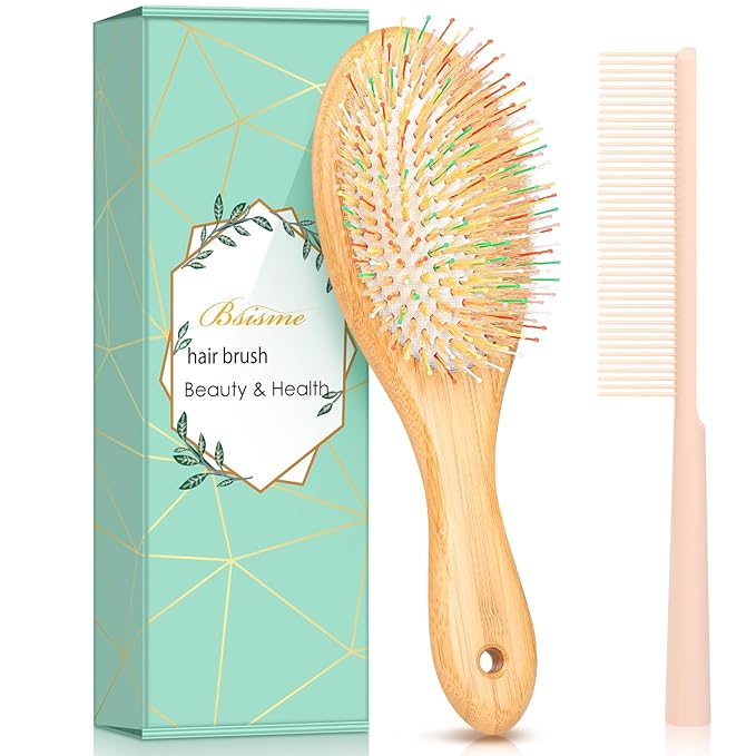 Bsisme Hair Brush with Boar Bristle & Nylon Pins for Women Men Kids, Detangling Hairbrush for Thick Thin Curly Straight Wet or Dry Hair Smoothing Massaging Enhance Shine & Health
