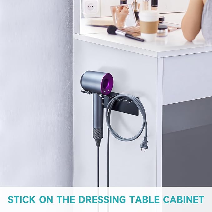 Blow Dryer Holder Matte Black, Hair Dryer Wall Mount, Hair Dryer Holder Stainless Steel, Blowdryer Holder for Wall, Hairdryer Holder for Bathroom Dressing Table
