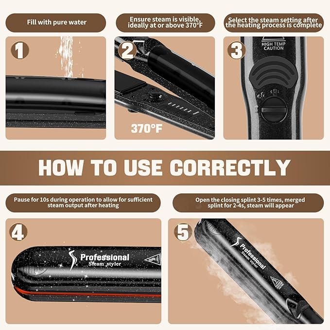 DORISILK 2.0 Upgraded Steam Straighteners for Hair, Professional Salon Ceramic Tourmaline Vapor Steam Flat Iron Hair Straightener and Curler 2 in 1 Straightening Curling Iron, Dual Voltage LED Temp