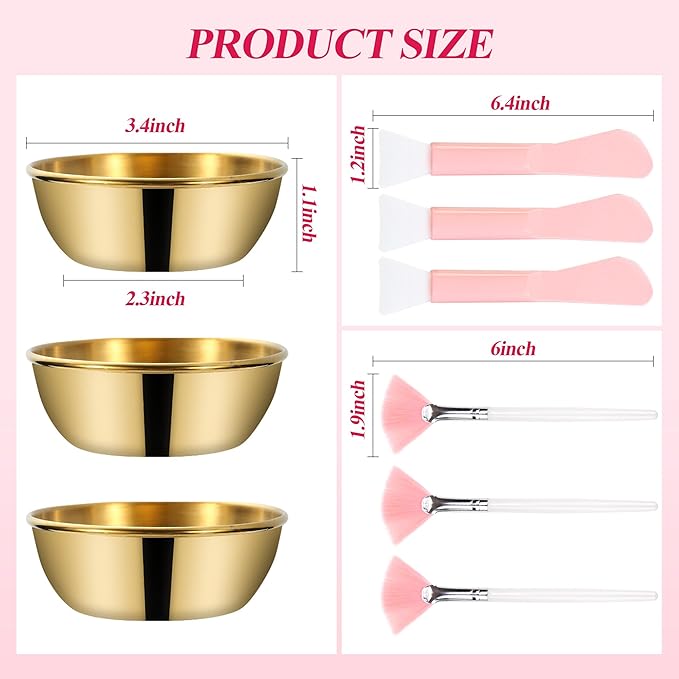 GRETJOB Professional Facial Bowls Set for Estheticians - 9 Pcs Mixing Bowls with Brush & Spatula | Facial Mask Mixing Kit for Spa & Home Use