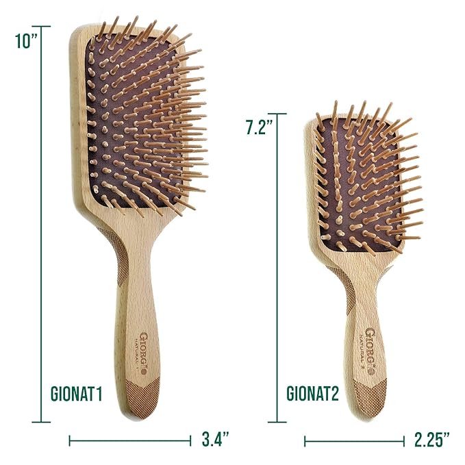 Giorgio Eco Friendly Wooden Bristle Hairbrush - Small Detangling Brush and Hair Growth Brush for Thick or Long Hair - Paddle Hair Brush Made with Anti Static Beechwood, Silicone Massage Cushion