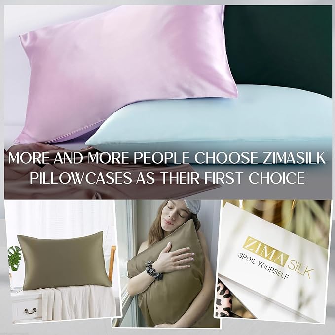 ZIMASILK 100% Pure Mulberry Silk Pillowcase for Hair and Skin Health,Soft and Smooth,Both Sides Premium Grade 6A Silk,600 Thread Count,with Hidden Zipper,1pc (King 20''x36'',Olive Grey)