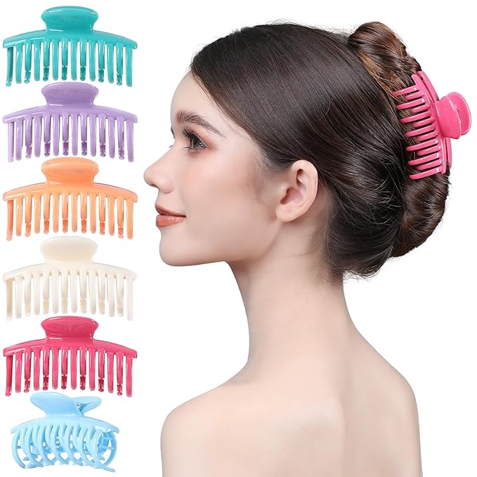 RC ROCHE 6 Pcs Double Claw Hair Clip Tooth Claw Clip Grip Tooth Jaw Clamps Thin Fine Hair Strong Hold No Slip Undo Clutchers for Women, Medium Pastel