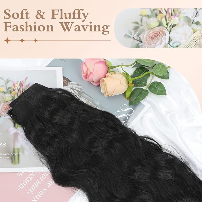 Clip in Hair Extensions, 20 Inch Black Wavy Hair Extensions Clip Ins for Women (4PCS Curly)