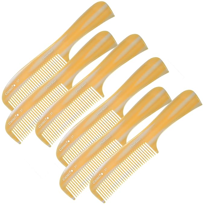 Giorgio G37 Large Coarse Hair Detangling Comb, Wide Teeth for Long Thick Curly Wavy Hair. Wet and Dry Use. Handmade Rake Comb, Saw-Cut from Cellulose, Hand Polished Imitation Horn