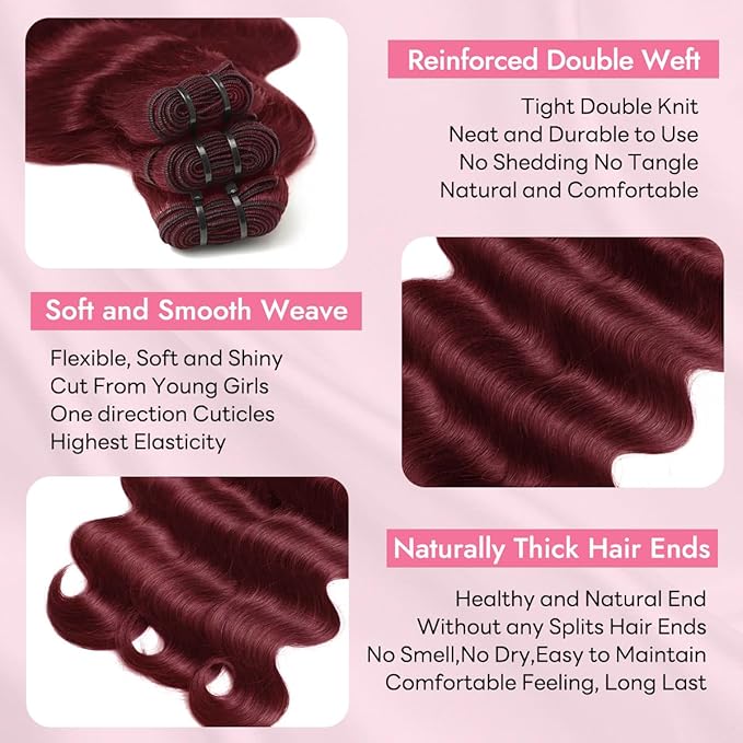 Clip in Hair Extensions Real Human Hair Body Wave 99J Burgundy Clip in 100% Brazilian Remy Human Hair Extensions 8pcs Per Set with 18 Clips Double Weft 18 Inch 100g/3.6oz