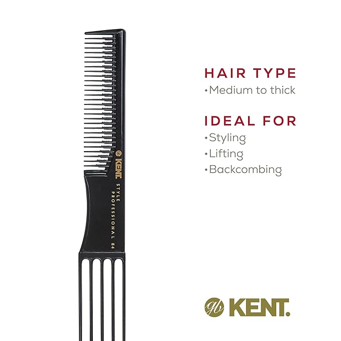 Kent SPC84 Hair Pick Comb for Curly, and Thick Hair – Professional Antistatic Heat-Resistant Prong Fork for Volume and Lift – Barber Teasing Comb for Natural Styling and Maintenance