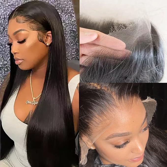 13X6 HD Lace Front Wigs Human Hair Wigs with Baby Hair for Black Women Pre Plucked Straight Brazilian Virgin Hair Lace Frontal Wig Natural Black Color 180% Density 14 Inch