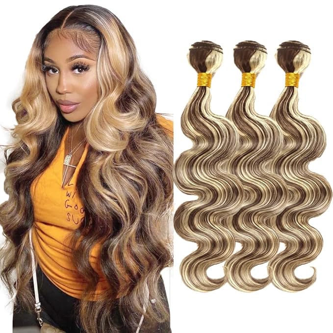 28 30 32 Inch Blonde Bundles Human Hair Highlight Body Wave Bundles 2 Tone Black and Blonde Body Wave Bundle Niegmeag Brazilian Virgin Remy Hair Extensions 300g