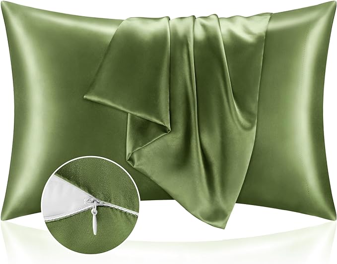 BEDELITE Satin Pillowcase with Zipper, Cedar Green King Size Pillow Cases Set of 2, Super Soft and Cooling Similar to Silk Pillow Cases, Gift for Women Men(20x40 Inches)