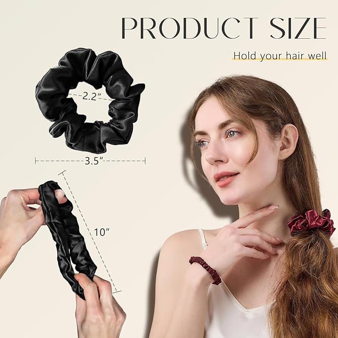 ZIMASILK 100% Mulberry Silk Hair Scrunchies – 19 Momme Elastic Silk Hair Ties for Women & Girls, Gentle No-Tug (3 Pack, Light Blue, Black, Peacock Blue)