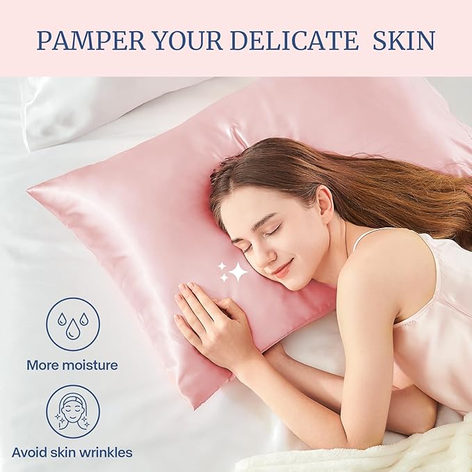 BEDELITE Satin Pillowcase for Hair and Skin, Super Soft Similar to Silk Pillow Cases 4 Pack with Envelope Closure, Cooling Pillowcases for Women Men (20"x40" King Size, Pink)