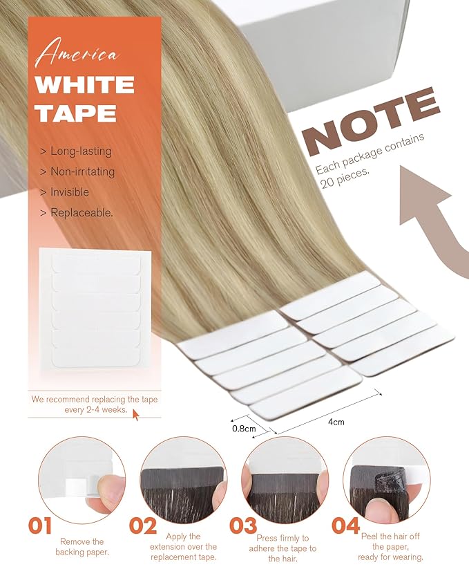 Sunny Hair Tape in Hair Extensions Real Human Hair Invisible Remy Hair Extensions Tape ins for Women Dark Blonde Highlights Light Blonde 14 inch 20Pcs 50G
