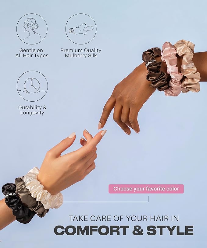 SUNDAYSILKS™ Luxurious Mulberry Silk Scrunchies for Women & Girls | No-Slip, Silky Hair Ties for Natural, Curly, Thin or Thick Hair | Gentle Hold for Ponytails & Sleep | Mini to Large Sizes [1 Pack]
