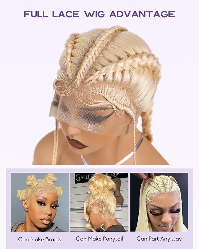 Real Full Lace Human Hair Wigs 613 Lace Front Wig Human Hair 180 Density Body Wave HD Full Lace Blonde Wig Plucked Bleached Knots Breathable Full Scalp Wig for Women 22Inch