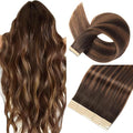 Tape in Hair Extensions Human Hair Dark Brown to Mixed Chestnut Brown Hair Extensions 18 Inch 20pcs Remy Straight Human Hair Tape in Extensions Skin Weft Tape Extensions Human Hair
