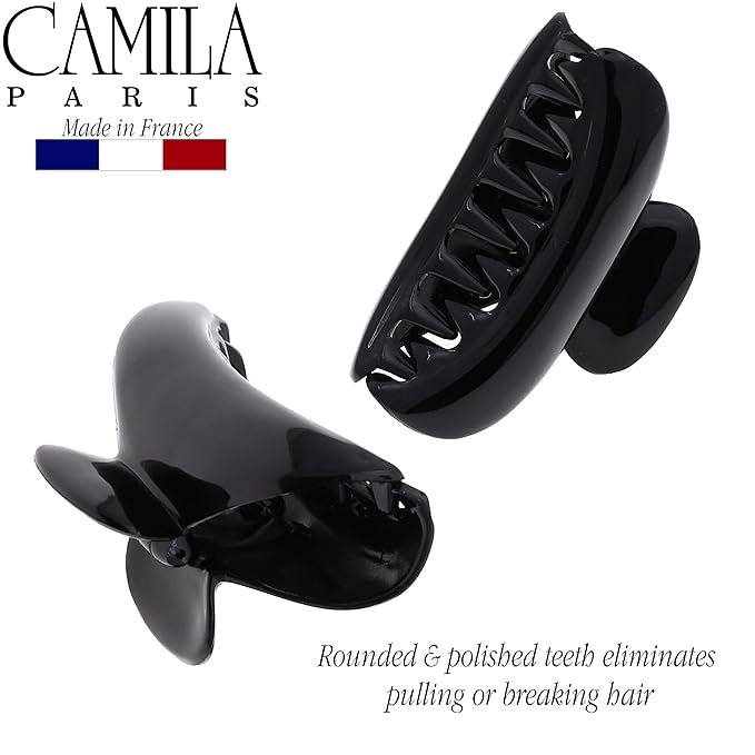 Camila Paris MP2 French Hair Clip for Women, Small Girls Hair Claw Jaw. Black, Fashion Durable and Styling Hair Accessories for Women, No Spring Grip Link System, Strong Hold No Slip, Made in France