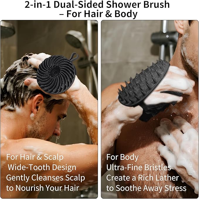 Larger Silicone Body Scrubber&Scalp Massager Hair Growth (Black)