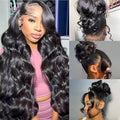 360 Lace Front Wigs Human Hair Body Wave 200% Density Upgraded Hidden Straps 360 HD Full Lace Wigs Human Hair With Drawstring Pre Plucked With Baby Hair for Women Natural Black(28inch)
