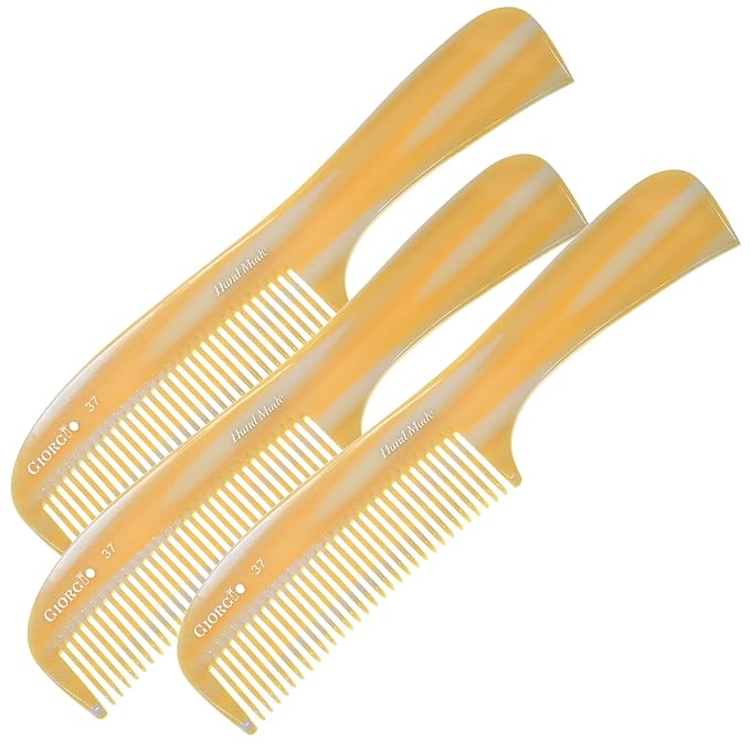 Giorgio G37 Large Coarse Hair Detangling Comb, Wide Teeth for Long Thick Curly Wavy Hair. Detangler for Wet and Dry. Handmade Rake Saw-Cut from Cellulose Hand Polished Imitation Horn