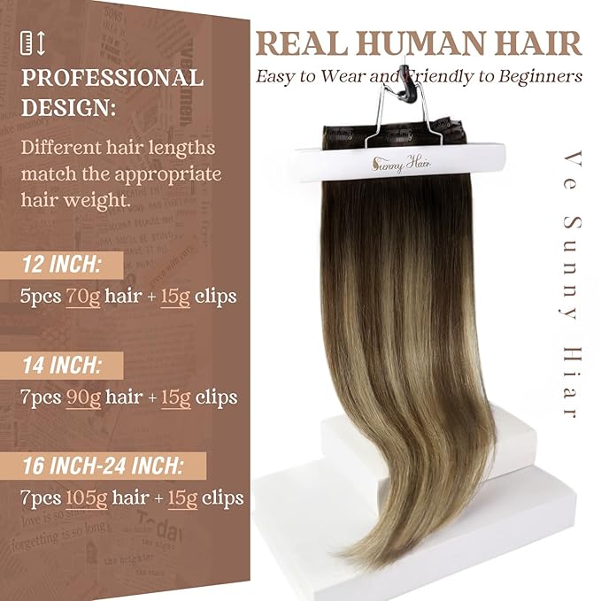 Ve Sunny 24 Inch Hair Extensions Real Human Hair Clip ins Balayage Clip in Hair Extensions Remy Hair Extensions Clip ins for Daily Use 120g