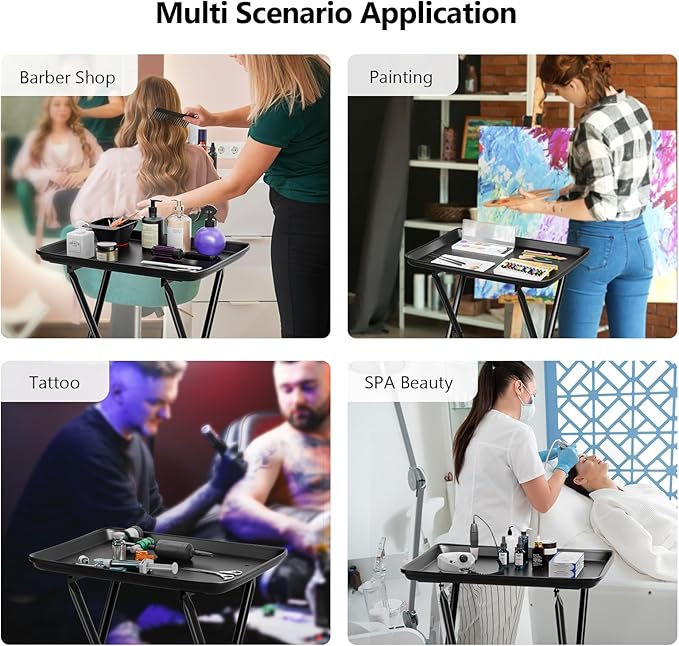 OmySalon Salon Tray on Wheels Folding Color Trays for Salon, Aluminum Tattoo Tray Rolling Trolley Cart Mobile Hair Cart for Stylist Hairdresser, Beauty Spa Service Storage Station