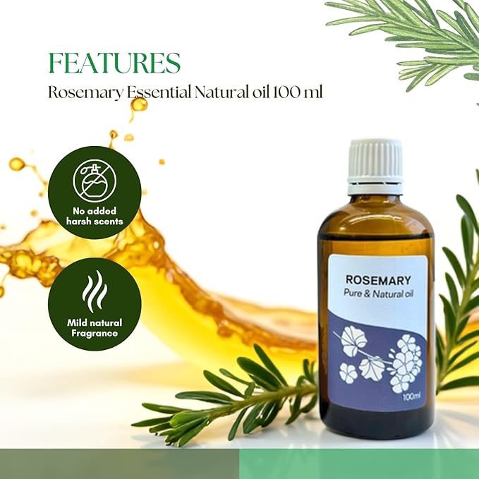 Roots & Above 3.38 Oz Pure Rosemary Essential Oil – 99% Aroma Natural Oil for Skin, Hair, Massage, Diffusers, Humidifiers, Self-Care, DIY Beauty, Candle & Soap Making