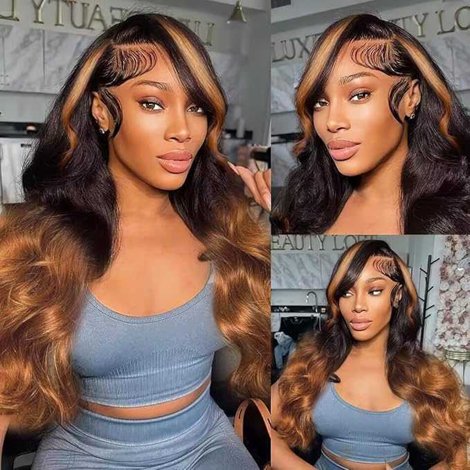 250% Density 13x6 Lace Front Wigs Human Hair Pre Plucked Body Wave HD Transparent Ombre Lace Front Wigs Glueless Wigs Human Hair 13x6 Balayage Wigs Human Hair Wigs 1B30 For Women 28inch