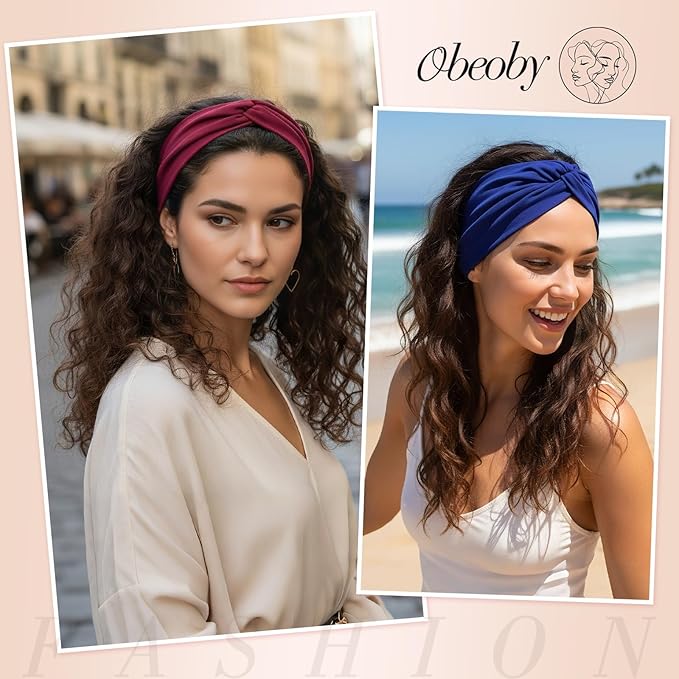 obeoby 6 Pcs Wide Headbands for Women, Multicolor Twisted Hair Bands Large African Wide Hair Wrap Non Slip