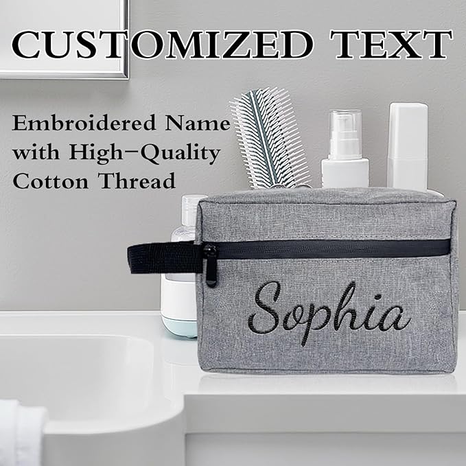 Personalized Toiletry Bag for Men, Embroidered Name Mens Toiletry Travel Bag, Waterproof Canvas Shaving Bag with Large Capacity, Custom Men Hanging Toiletries Bag for Traveling (Grey)