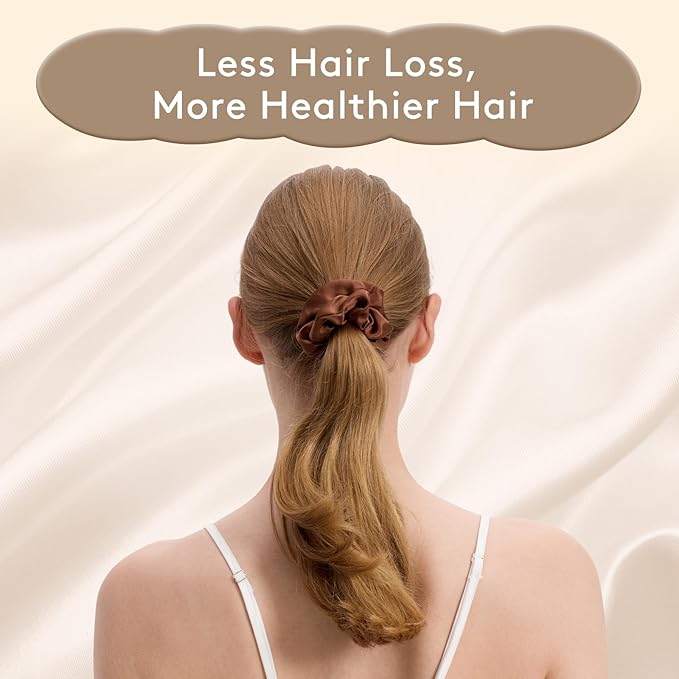 3 Pcs Silk Hair Ties, 22 Momme 100% Mulberry Hair Band, Silk Scrunchies for Women and Girls, 6A Grade No Damage Ponytail Holders (1.2in Width, Brown)