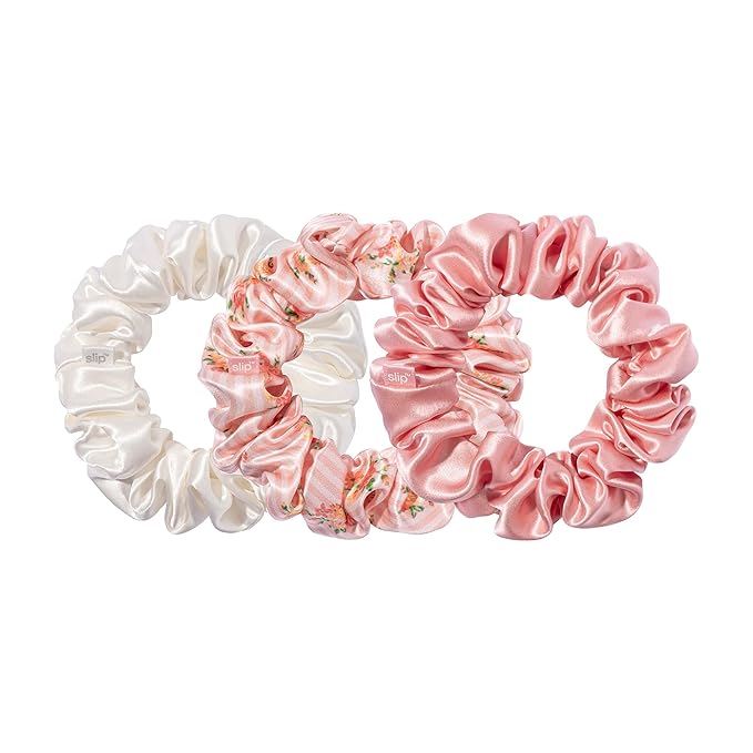 Slip Silk Scrunchies - Petal - 100% 22 Momme Mulberry Silk, Large Hair-Friendly Elastic Set for Women (3 Luxurious Scrunchies)