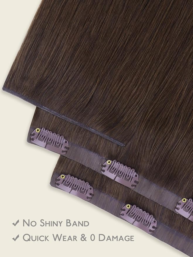 WENNALIFE Genius Seamless Clip in Hair Extensions Real Human 20 inch 140g 7Pcs Chocolate Brown Hair Extensions Clip Ins Luxury Remy De Cabello Humano Straight Invisible Fuller Reusable