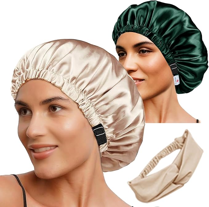 Hair Bonnets 3Pcs Satin Bonnet For Sleeping Silky Bonnets Womens Silk Bonnet Night Caps Curly Hair Sleep Cap For Women