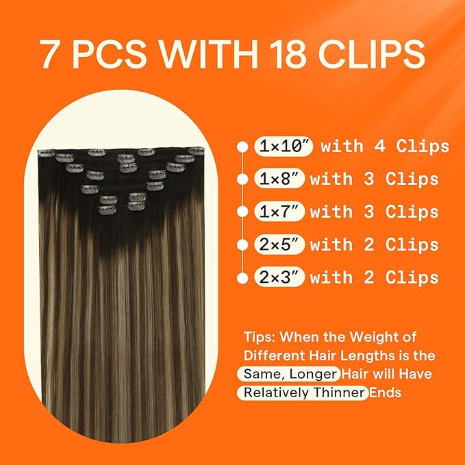 Full Shine Invisible Clip in Hair Extensions Human Hair Dark Brown Ombre Caramel Blonde Clip in Extensions Real Human Hair Extensions for Wedding 22 Inch 7 Pcs 120 G