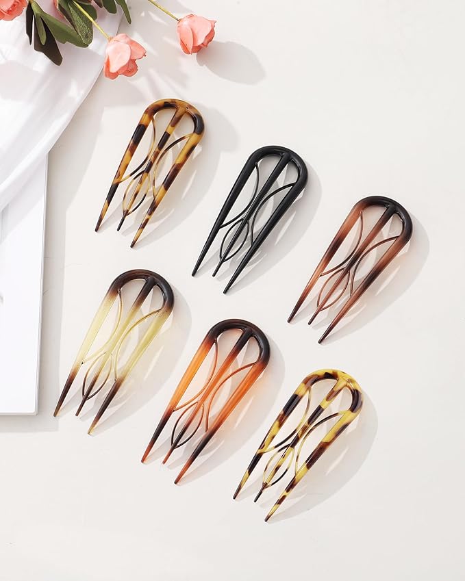 French Hair Pin for Women - U-Shaped Hair Fork for Updos, Chignons & French Twists, Durable Acrylic, Secure & Elegant Styling for All Hair Types (Tortoiseshell)