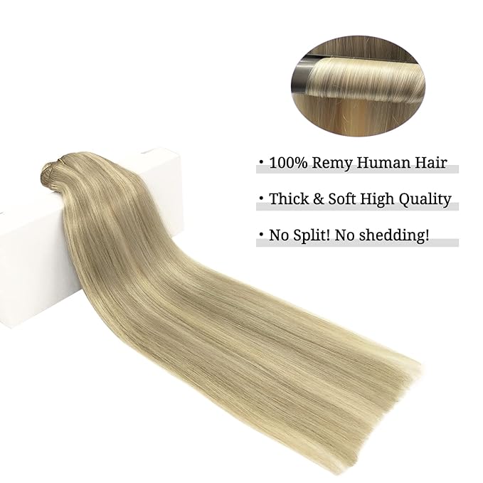 DOORES Human Hair Clip Extensions, Light Blonde Highlighted Golden Blonde 150g 9pcs 20 Inch, Natural Remy Clip in Hair Extensions Straight Thick Hair Extensions